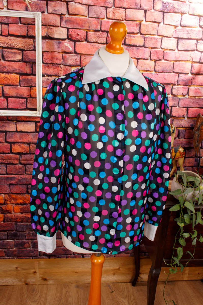 70s Disco Bluse bunte Punkte