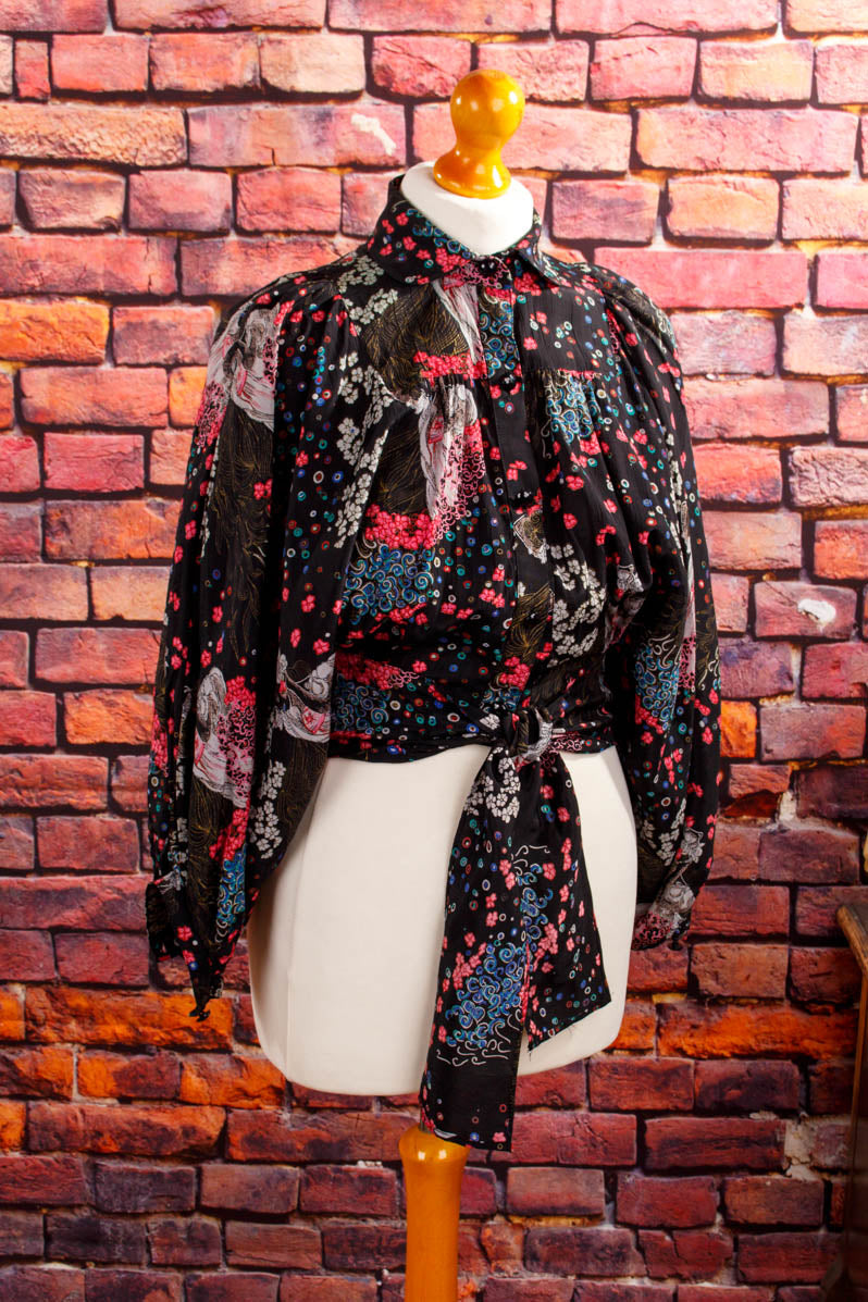 Boho Fledermaus-Bluse schwarz-bunt