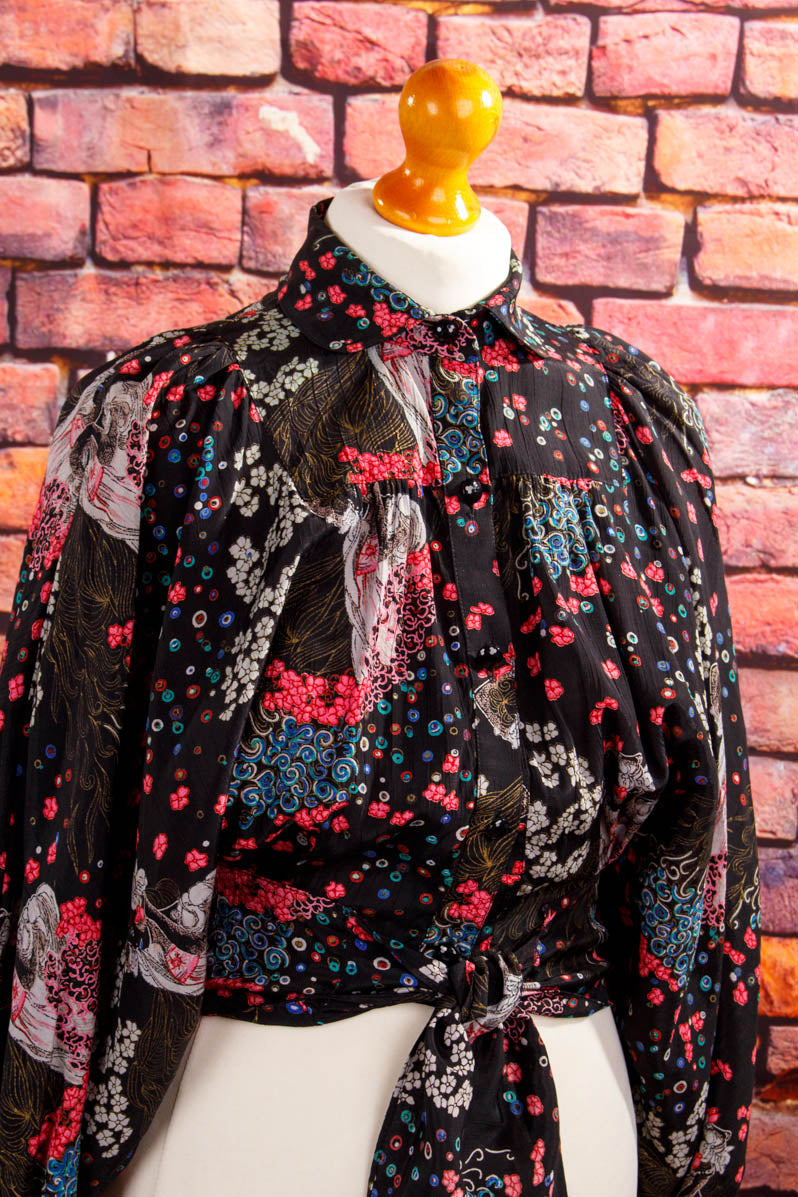 Boho Fledermaus-Bluse schwarz-bunt