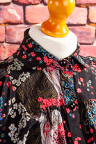 Boho Fledermaus-Bluse schwarz-bunt