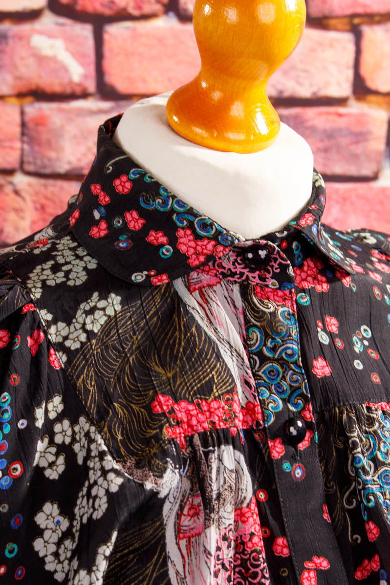 Boho Fledermaus-Bluse schwarz-bunt