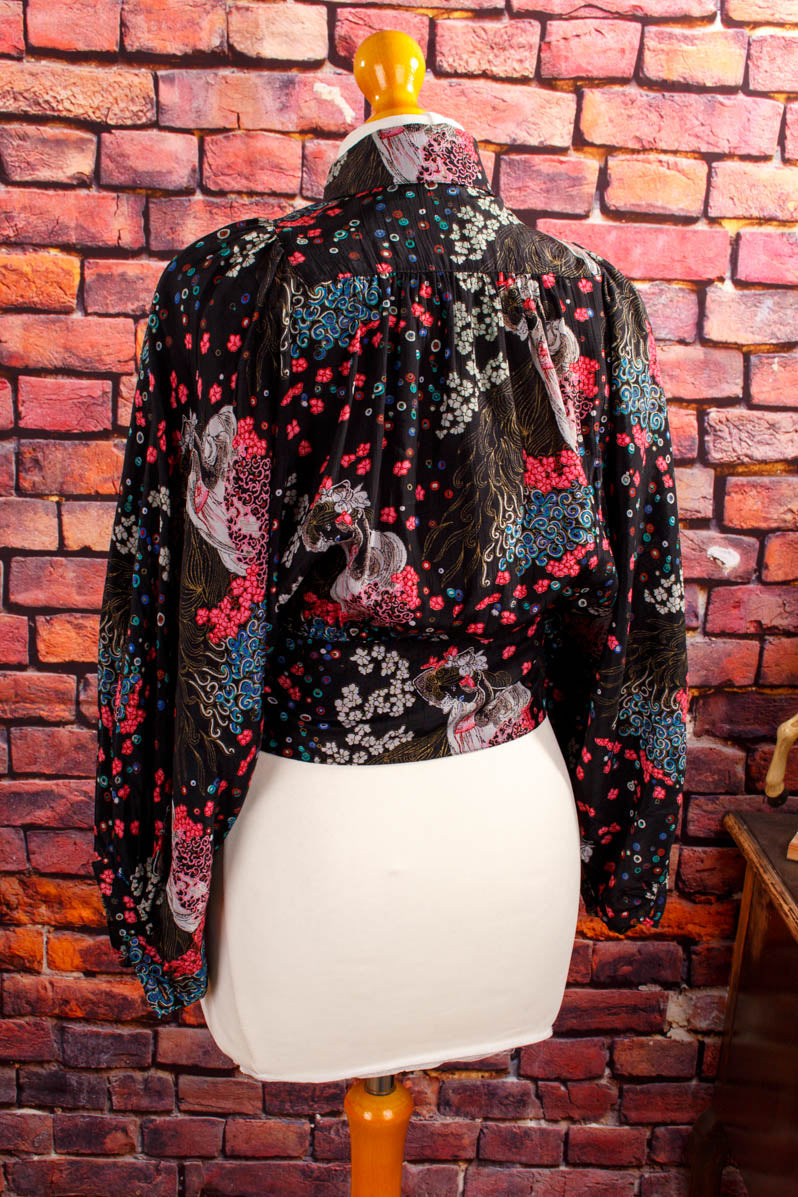Boho Fledermaus-Bluse schwarz-bunt