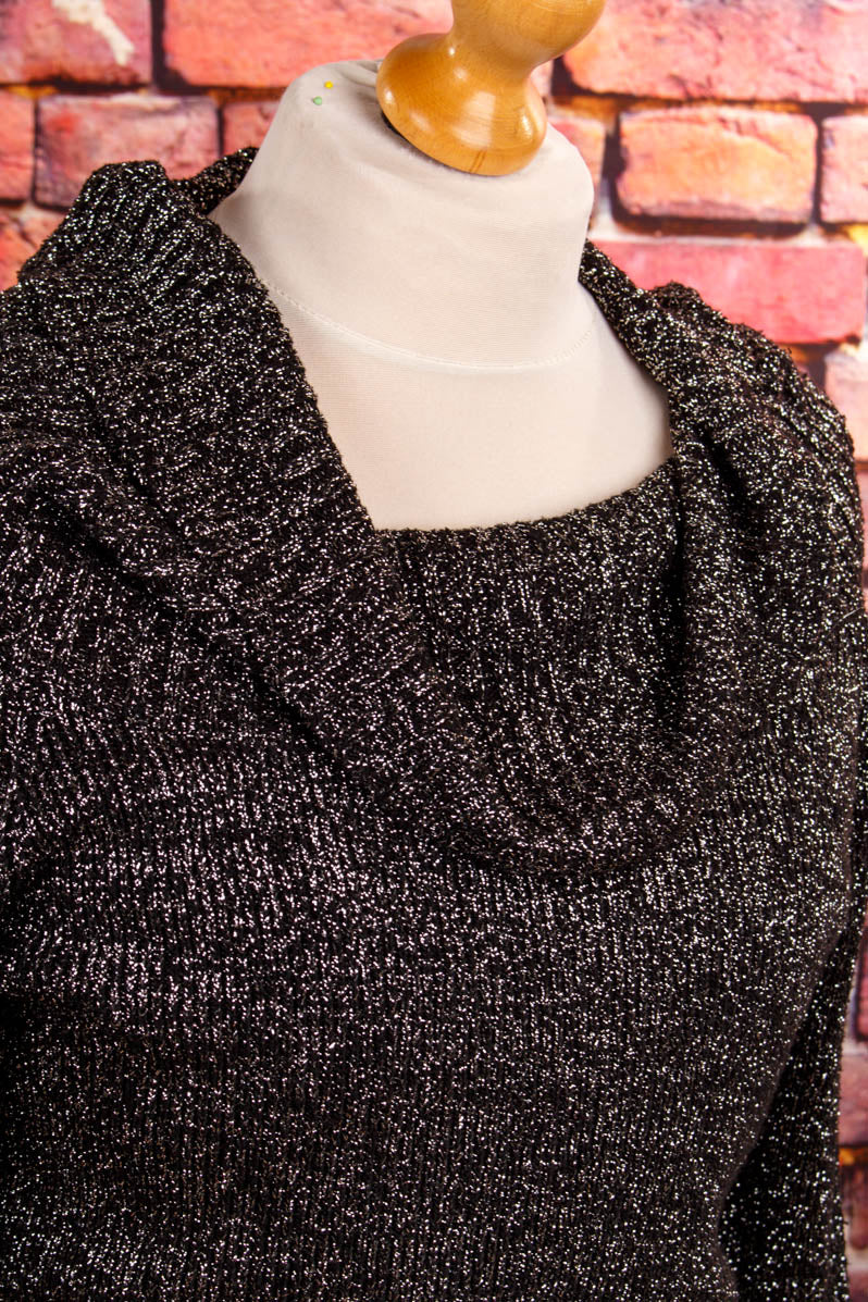 80s Glitzer Pulli schwarz silber Seide