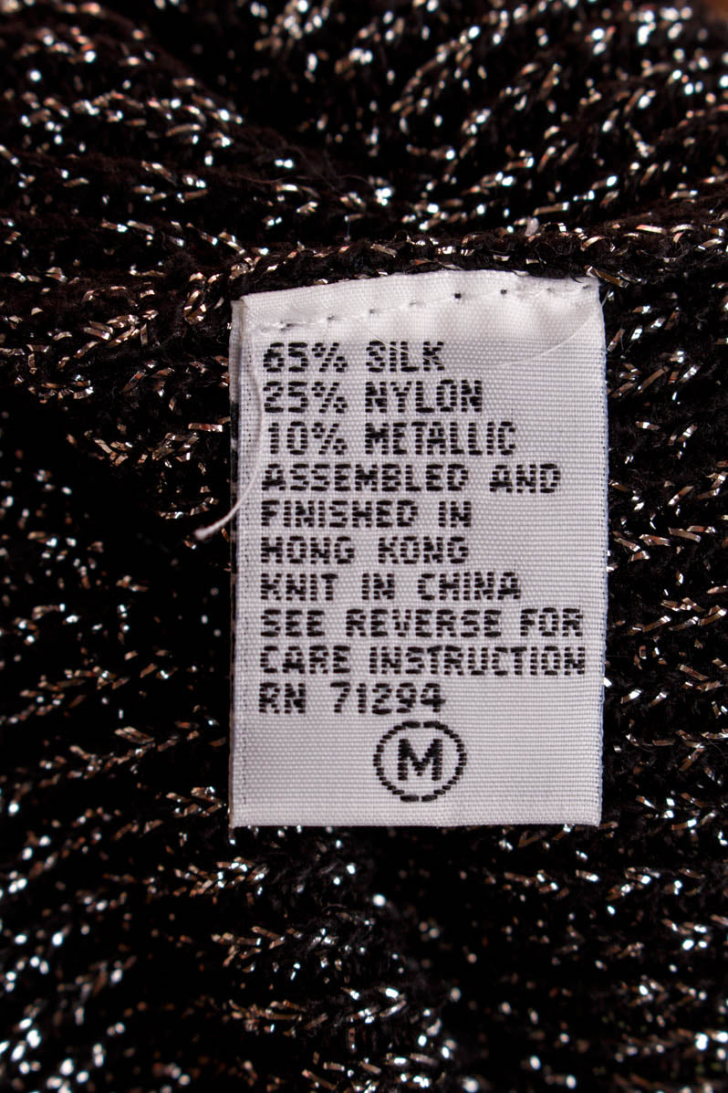 80s Glitzer Pulli schwarz silber Seide