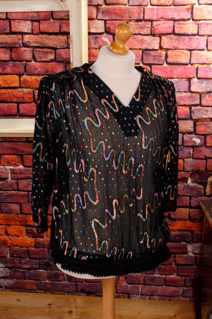80s Disco Top schwarz bunt metallic Default Title 80er Abendmode Disco Frau real-80er schwarz Special XL 48-50 vintageberlin.de