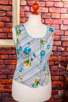 70s Top ärmellos türkis Blumen