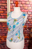 70s Top ärmellos türkis Blumen