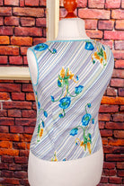 70s Top ärmellos türkis Blumen