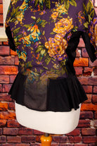 Vintage Bluse lila schwarz Blumen