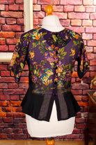 Vintage Bluse lila schwarz Blumen