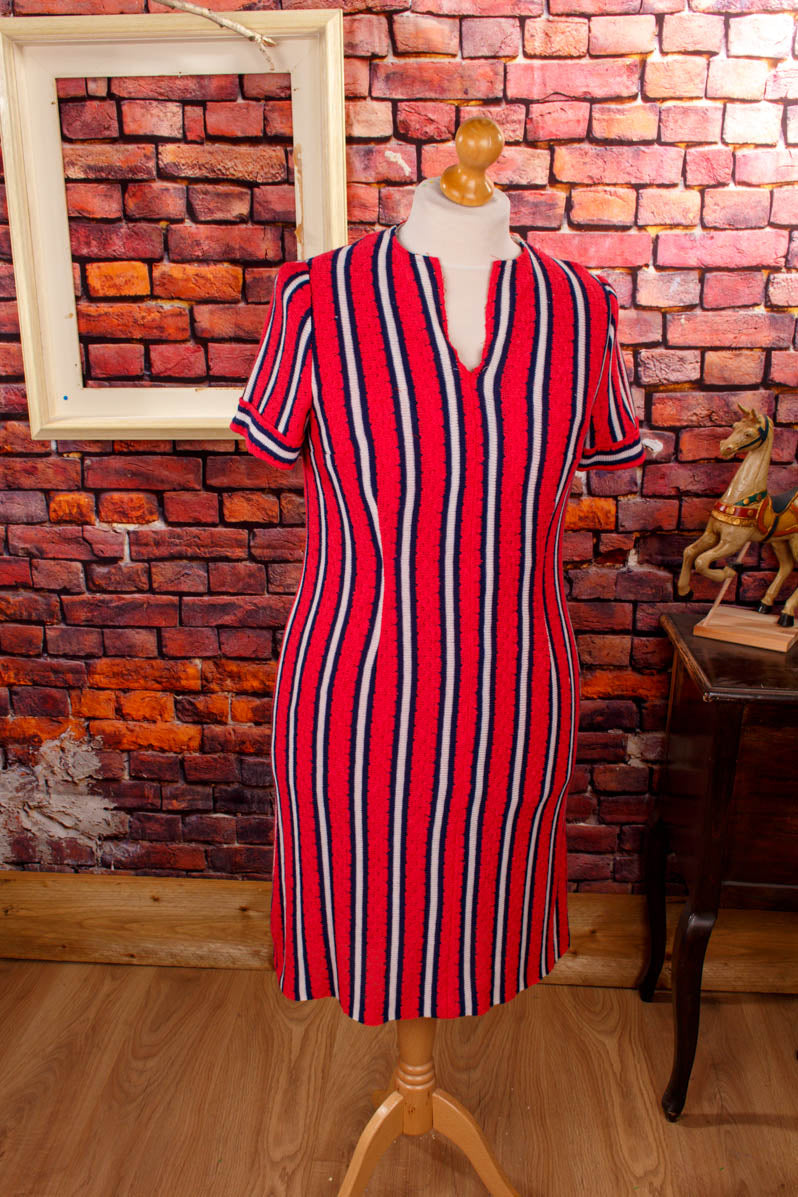 60s Strickkleid pink Streifen
