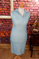 70s Stretchkleid türkis Ringel