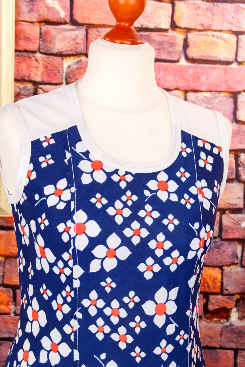60s Minikleid blau Blumen