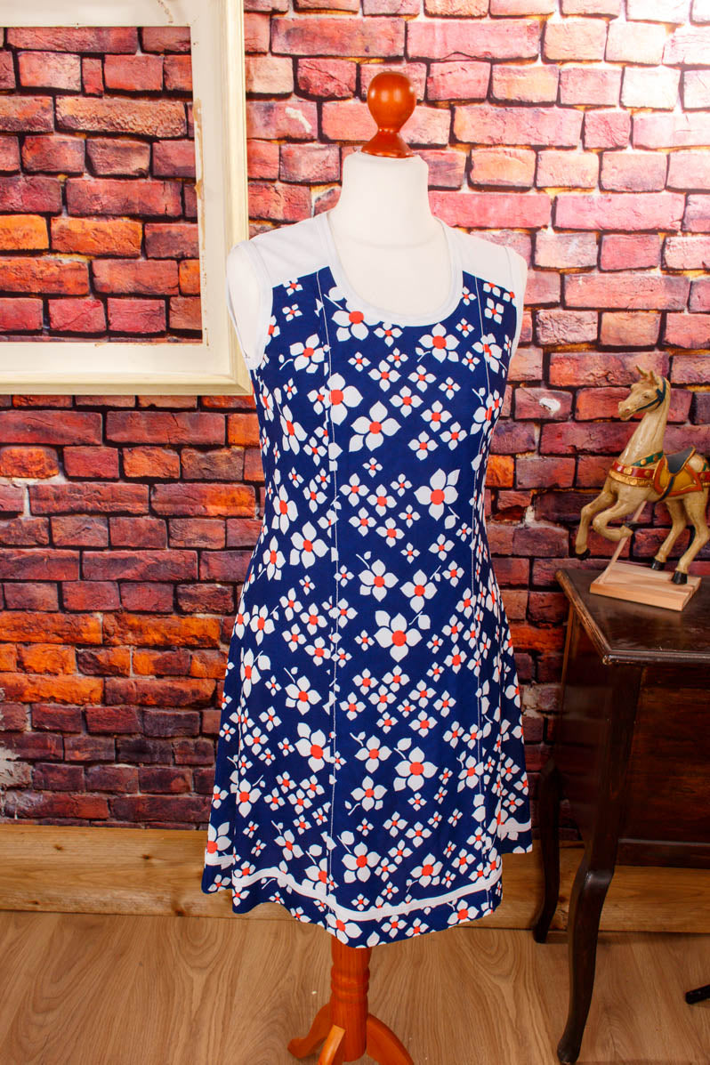 60s Minikleid blau Blumen