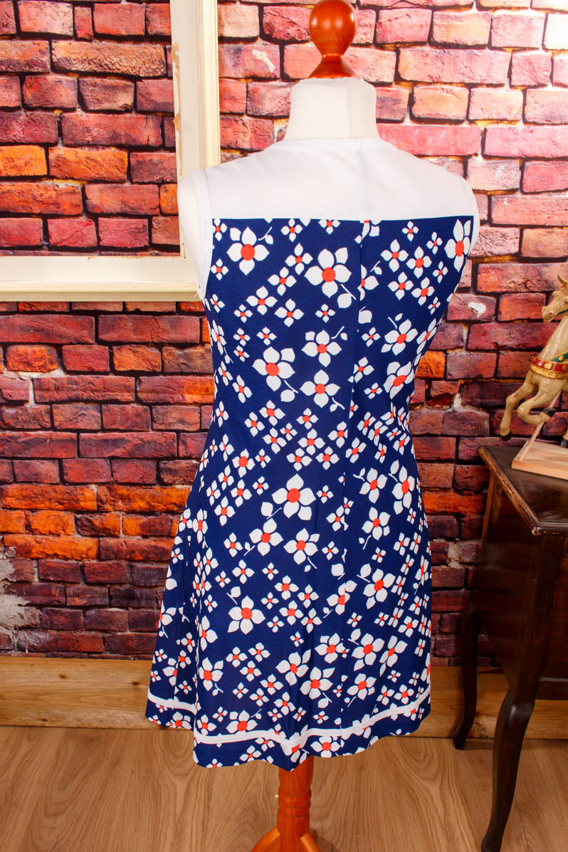 60s Minikleid blau Blumen