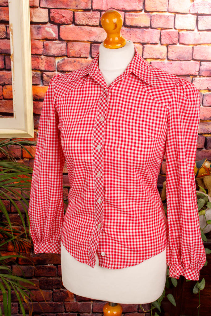 Rockabella Bluse rot kariert Default Title 60er 70er Dirndl Disco Frau real-disco real-rockabilly Rockabilly rot S 36-38 Schlager Special vintageberlin.de