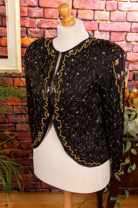 prächtige Pailletten Jacke schwarz Default Title 80er 90er Abendmode Boho Disco Frau gold M 40-42 real-80er schwarz Special vintageberlin.de