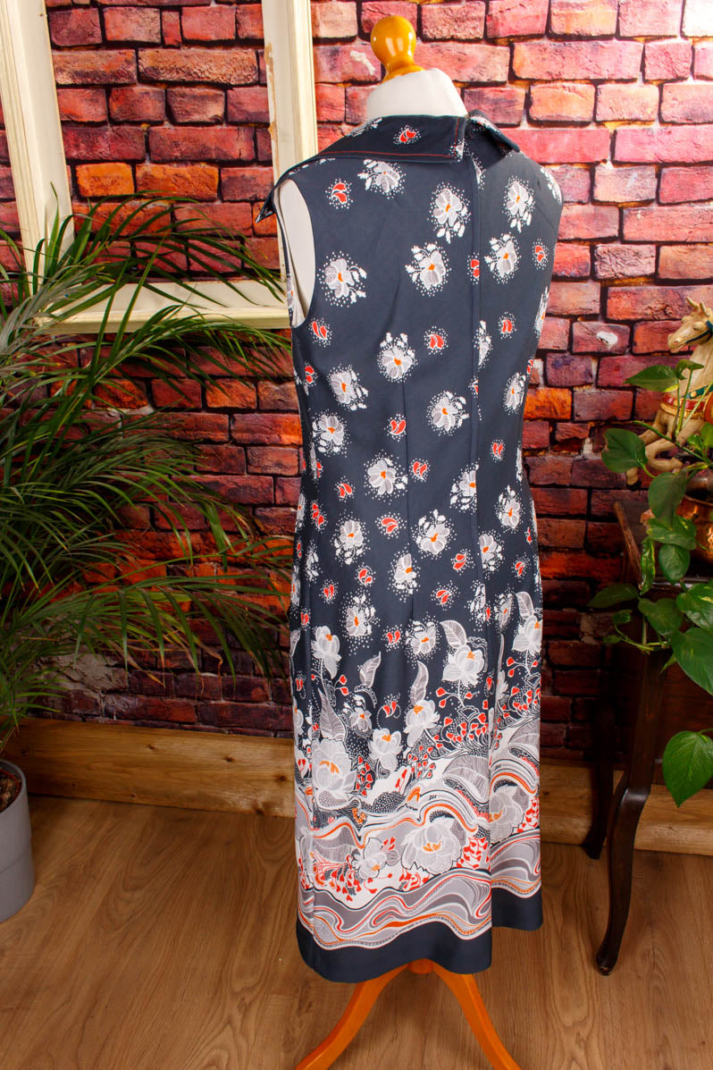 70er Schlagerkleid grau Blumen