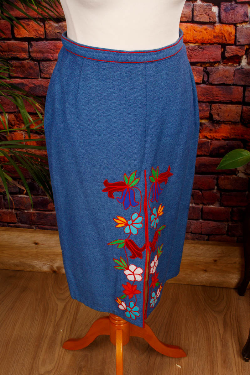 60s Boho Kostüm blau bunt bestickt