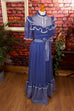 70s Maxikleid blau Stehkragen 70er blau Boho Frau Hippie real-boho S 36-38 Schlager Special viktorianisch XS 32-34 vintageberlin.de