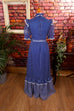 70s Maxikleid blau Stehkragen 70er blau Boho Frau Hippie real-boho S 36-38 Schlager Special viktorianisch XS 32-34 vintageberlin.de