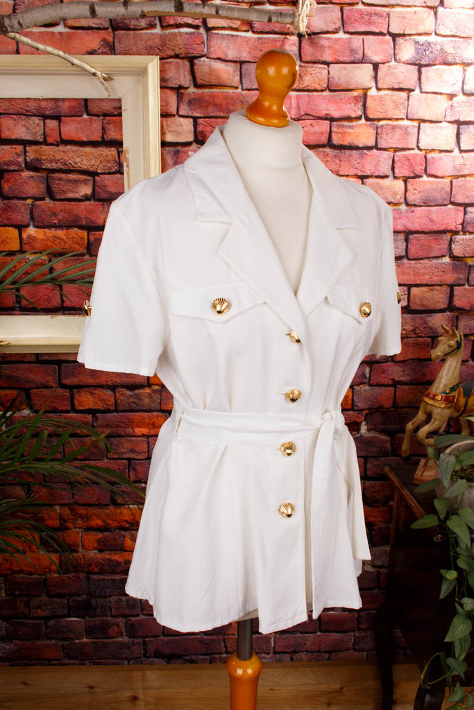 maritime Blusenjacke weiß Muschelknöpfe Default Title 80er 90er Boho Disco Frau M 40-42 Special weiß vintageberlin.de