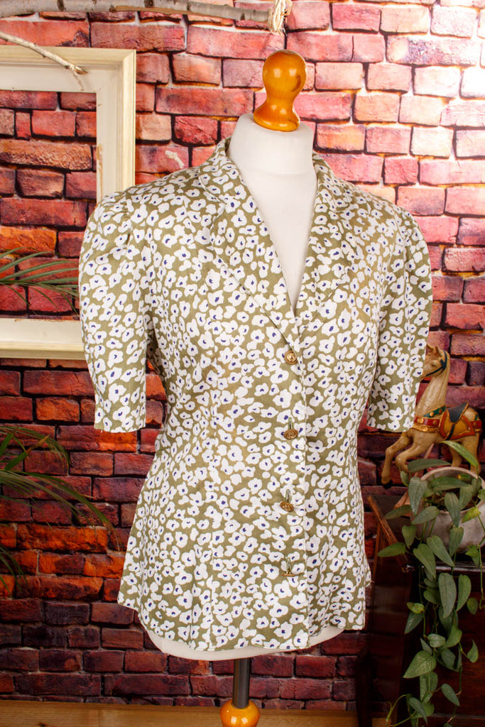 90er Blusenjacke khaki Blumen Default Title 80er 90er bunt Frau grün M 40-42 Sekretärin Special vintageberlin.de