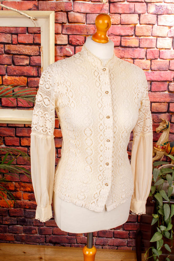 Boho Bluse creme Spitze Default Title 70er beige Boho Frau Hippie real-boho Rockabilly S 36-38 Schlager Special weiß vintageberlin.de