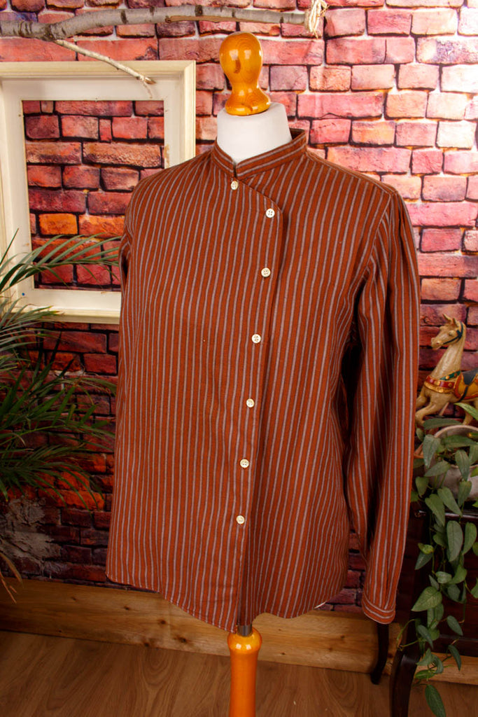 asymmetrische Bluse braun Streifen Default Title 80er braun Disco Frau M 40-42 real-80er Rockabilly Special vintageberlin.de