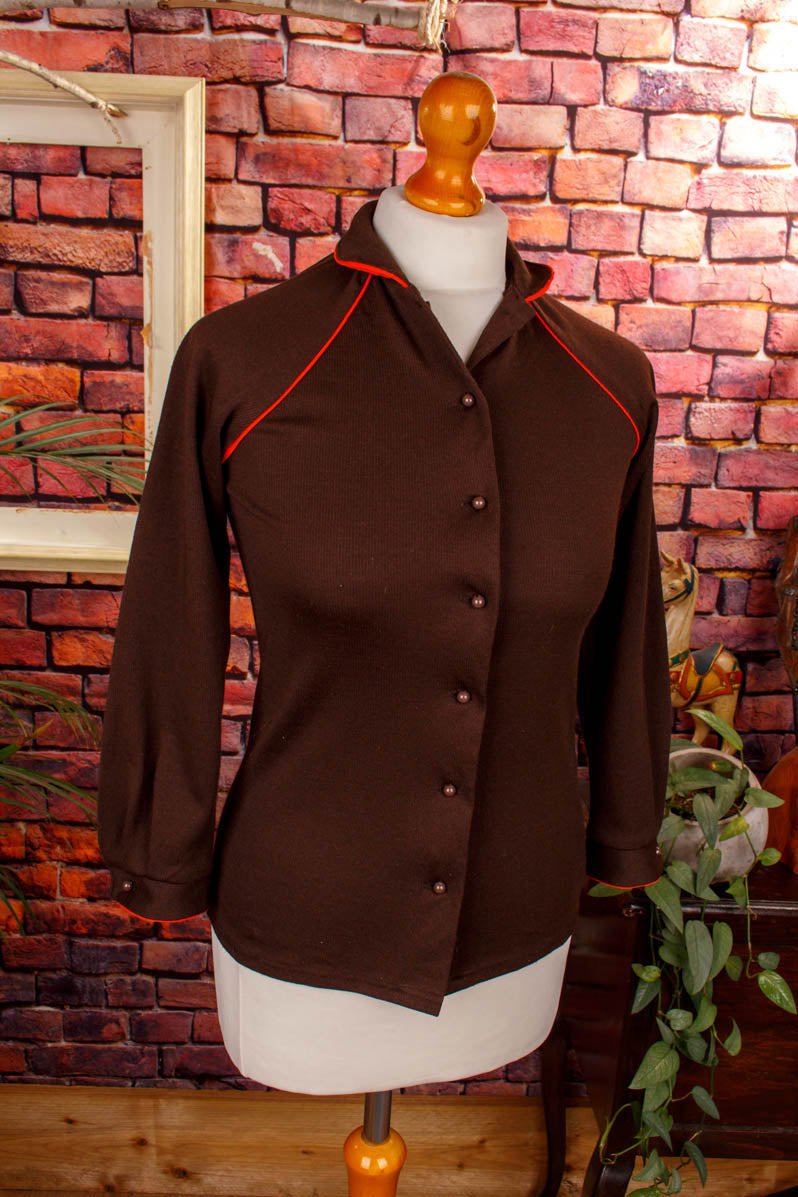 70s Bluse braun Stretch Kindergröße