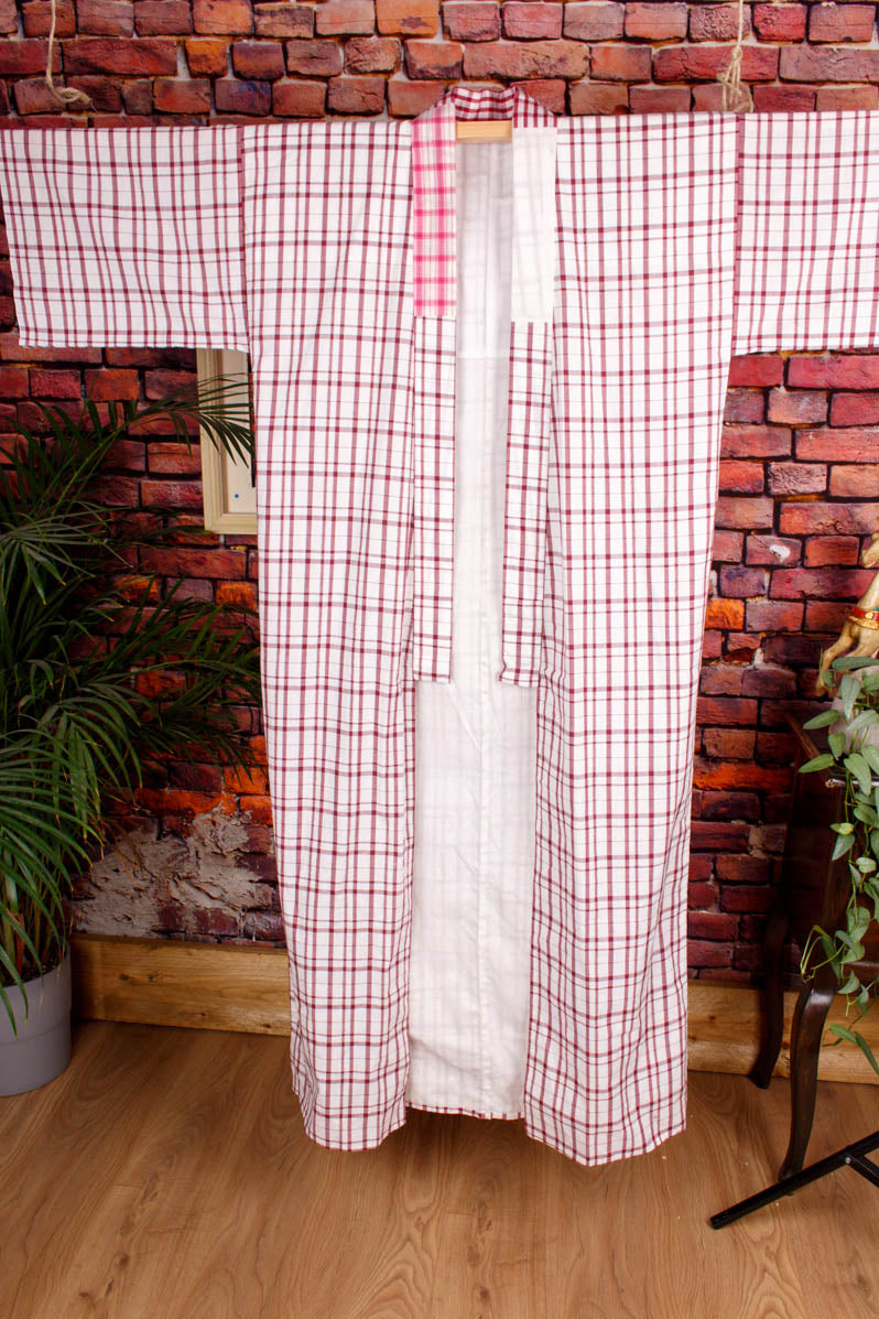 Vintage Kimono weiß rot kariert