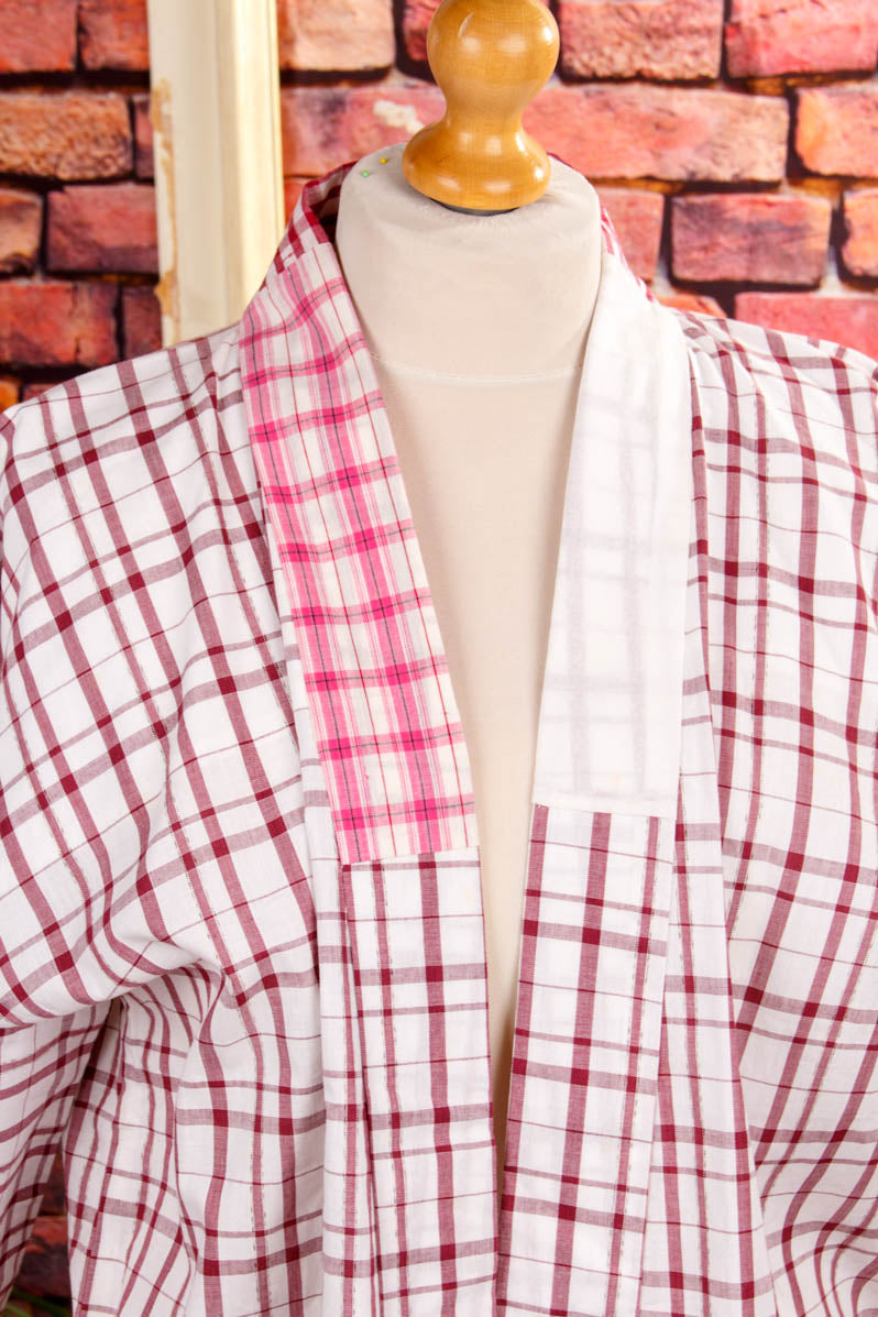 Vintage Kimono weiß rot kariert