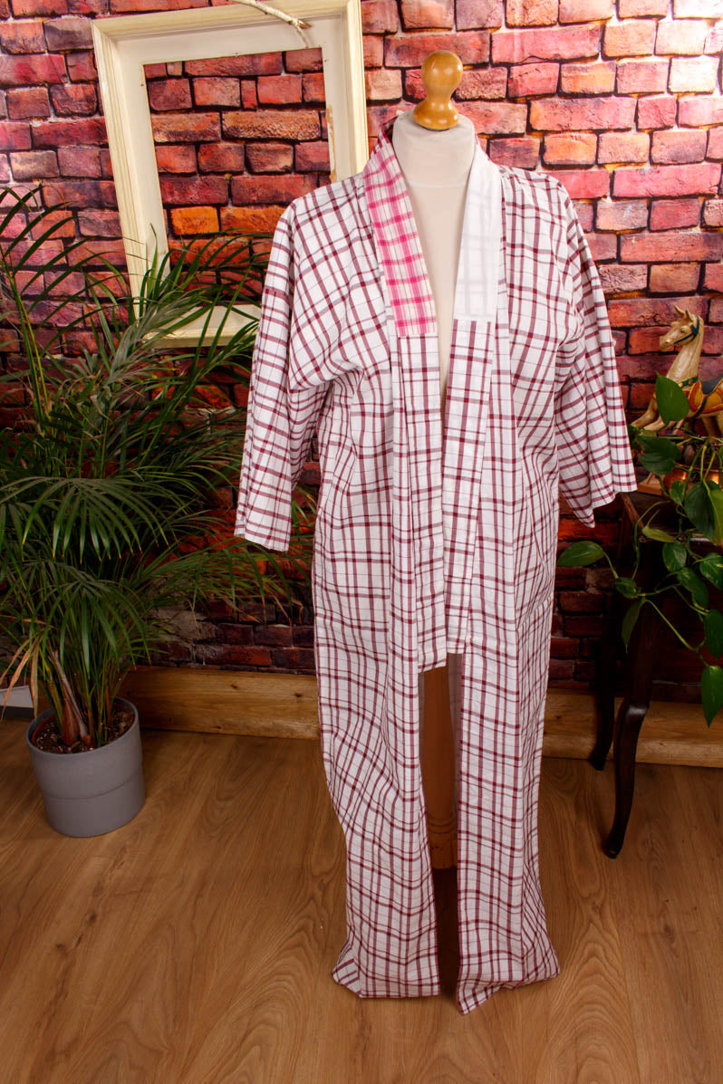 Vintage Kimono weiß rot kariert