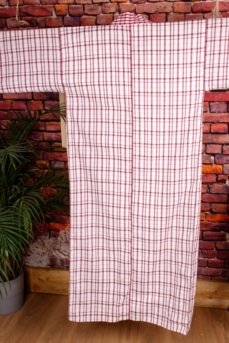 Vintage Kimono weiß rot kariert