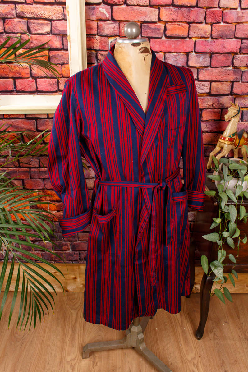 Herren Morgenrock blau rot Wollmix