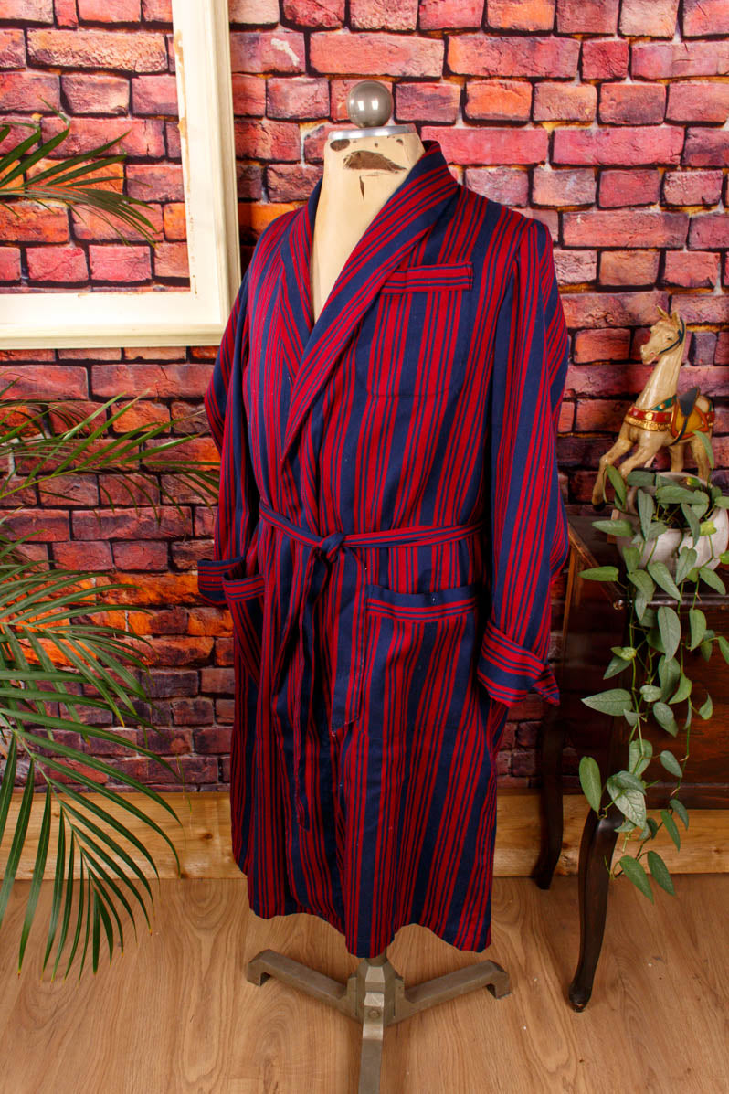 Herren Morgenrock blau rot Wollmix