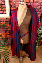 Herren Morgenrock blau rot Wollmix