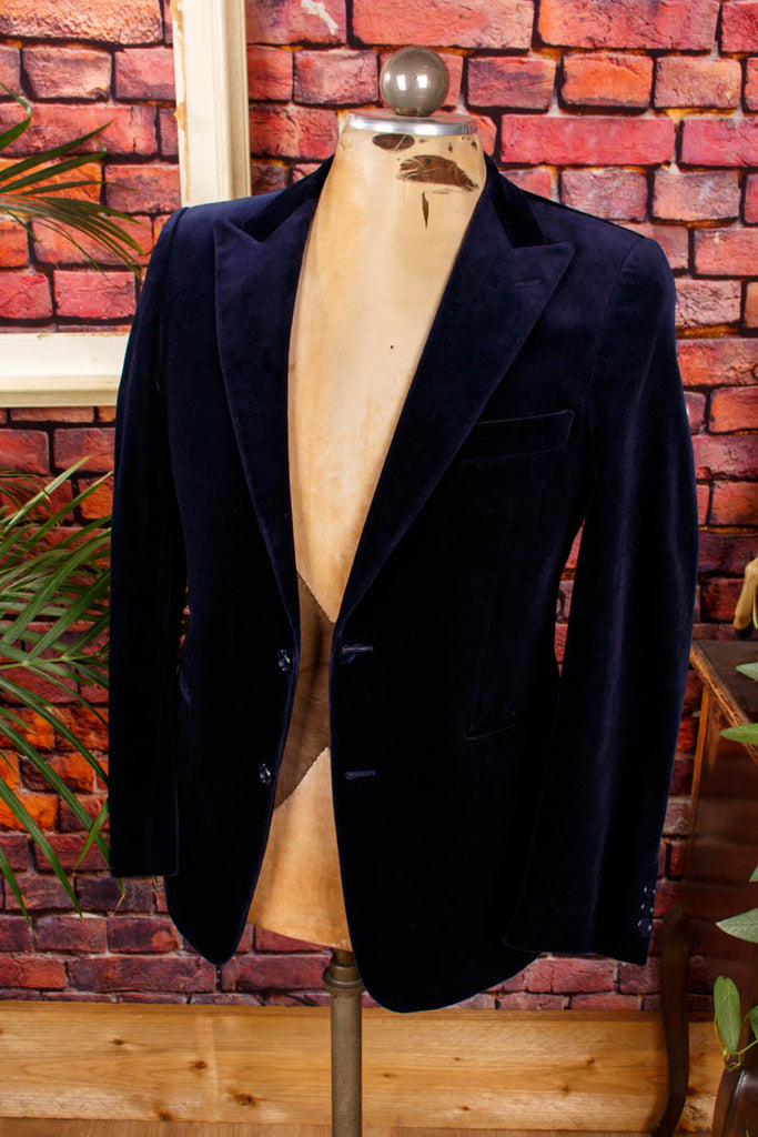 Vintage Samt Sakko nachtblau Default Title 70er Abendmode blau Boho Dandy Disco Mann S 44-46 Schlager Special vintageberlin.de