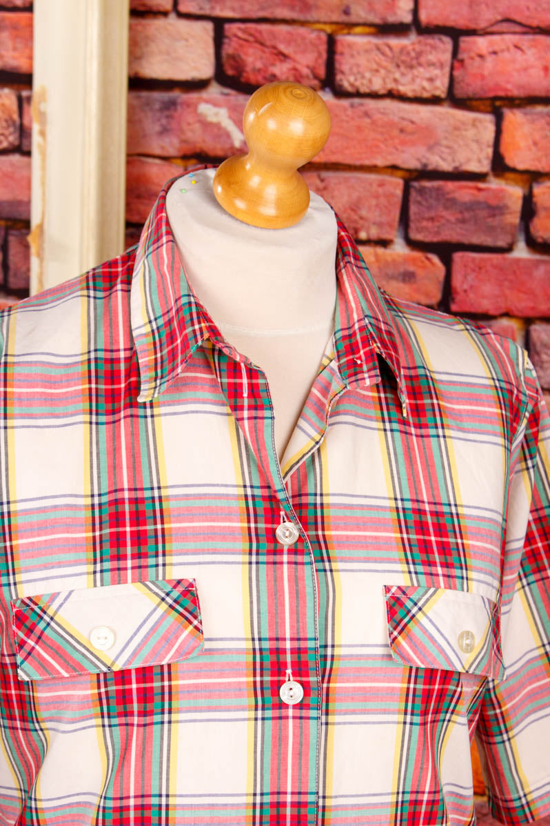 Vintage Karo Bluse rot creme