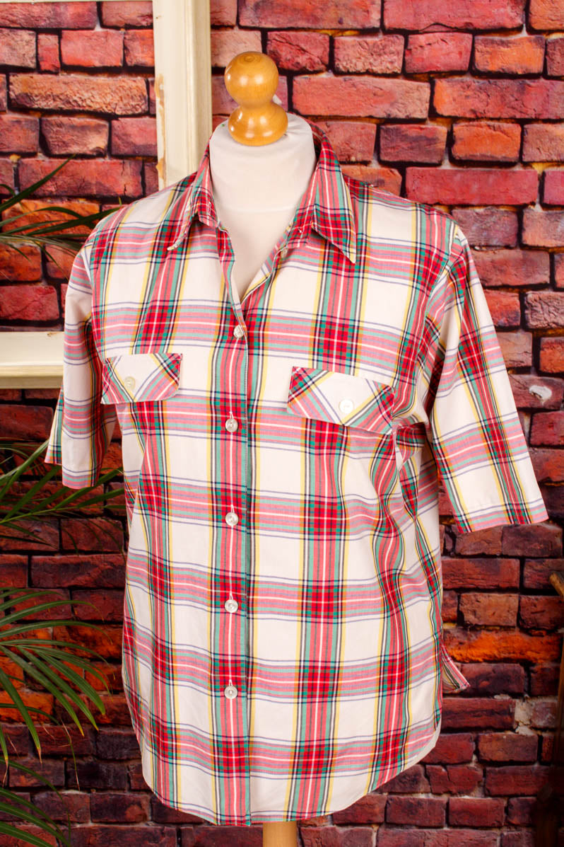 Vintage Karo Bluse rot creme