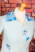 70s Schlagerkleid blau Blumen