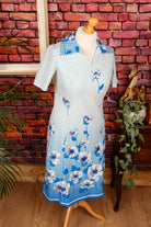 70s Schlagerkleid blau Blumen