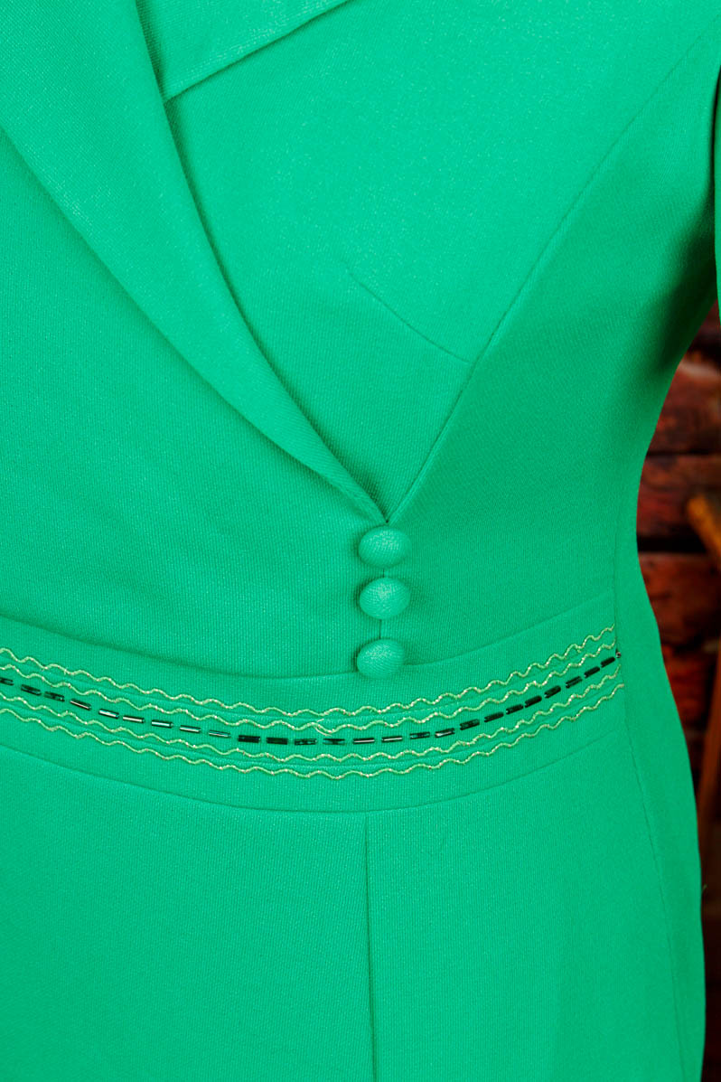 60s Abendkleid grün Megakragen