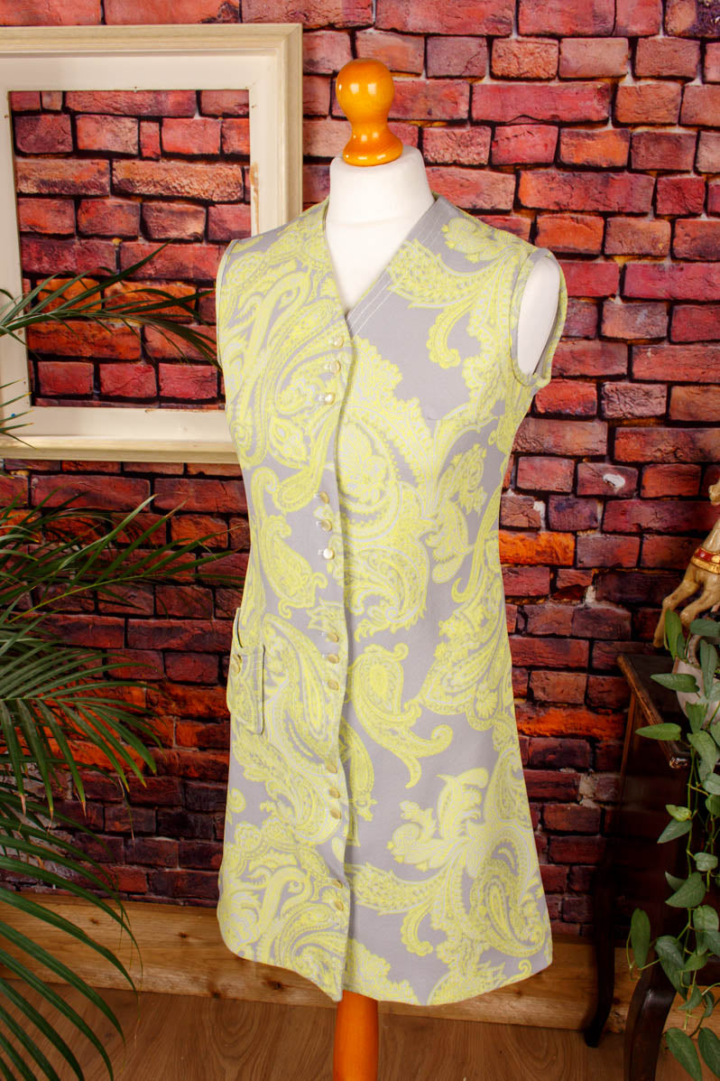 60s Minikleid neongrün Muster