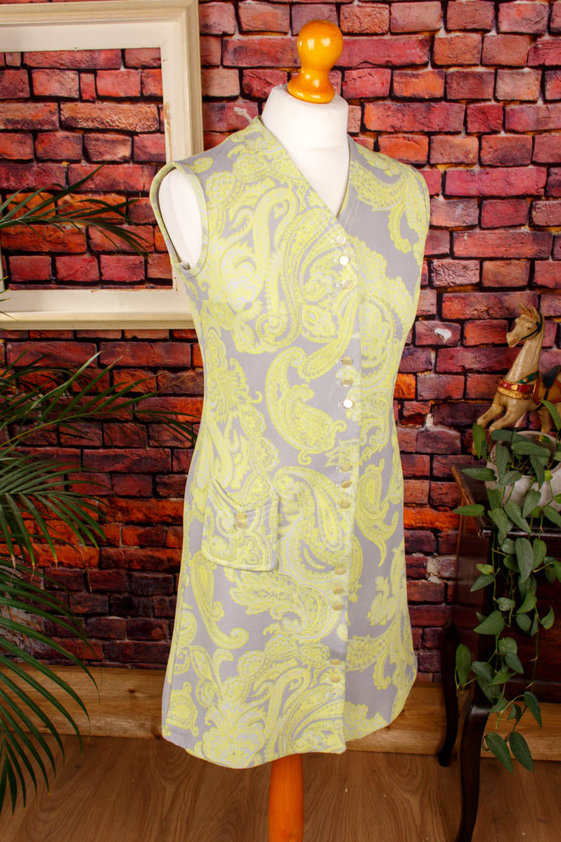 60s Minikleid neongrün Muster
