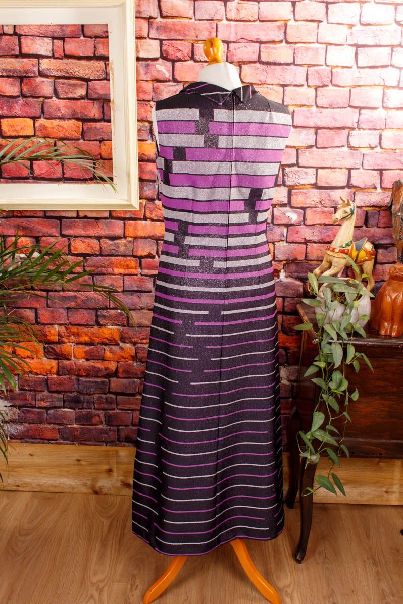 70s Glitzer Abendkleid lila Silber
