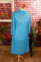70s Stretchkleid türkis Ringel