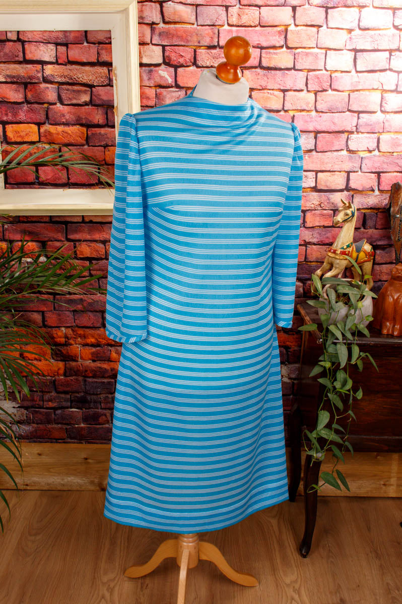 70s Stretchkleid türkis Ringel