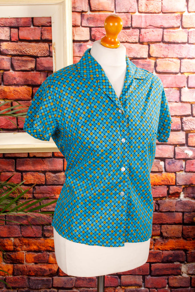 60s Hemdbluse türkis Muster Default Title 50er 60er Frau M 40-42 real-rockabilly Rockabilly Special türkis vintageberlin.de