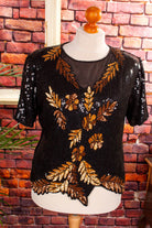 Vintage Paillettentop schwarz gold